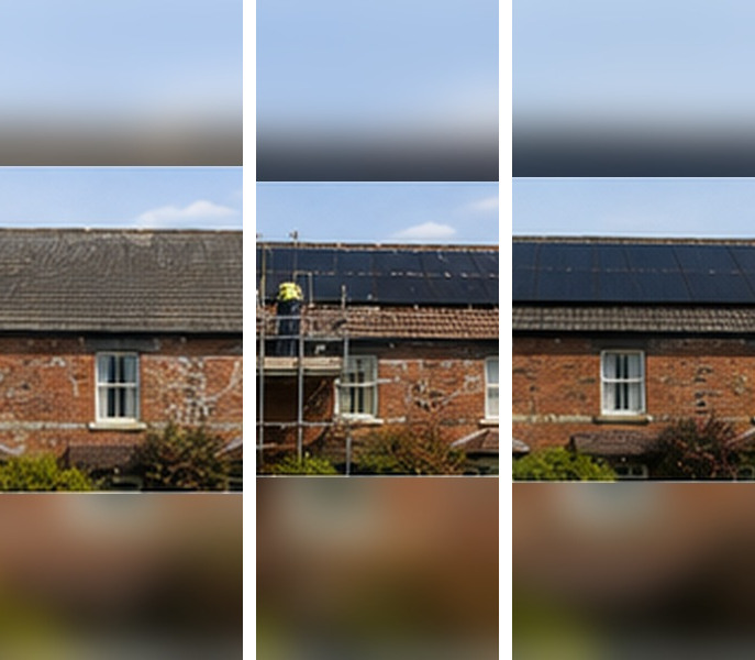 Illustrative example of a solar installation on a Manchester home, before, during and after